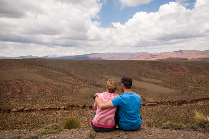 Landon and Alyssa looking over hills in Bolivia