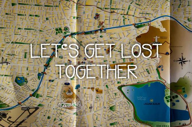 Map with Let's Get Lost Together travel saying