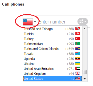 Choose the country using skype before entering the phone number