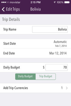 Trail Wallet app Screenshot Add Trip