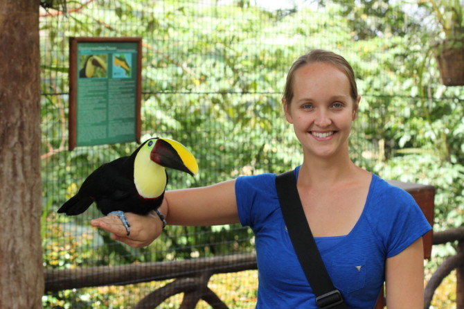 Alyssa with Toucan at La Paz Waterfall