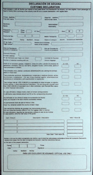 Customs Declaration Form - Costa Rica, Front