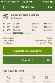 Geocaching iphone app showing geocache details