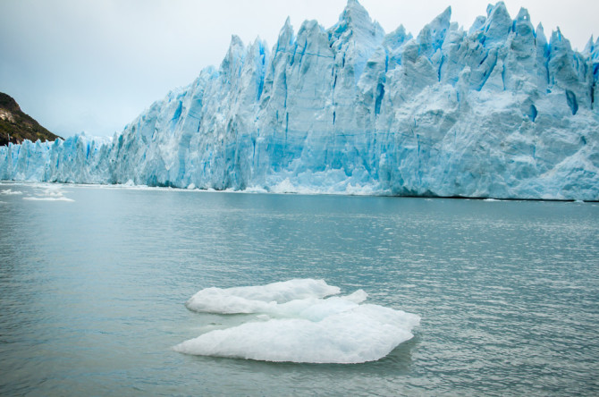 Perito Moreno Glacier from Boat with Iceberg in Front