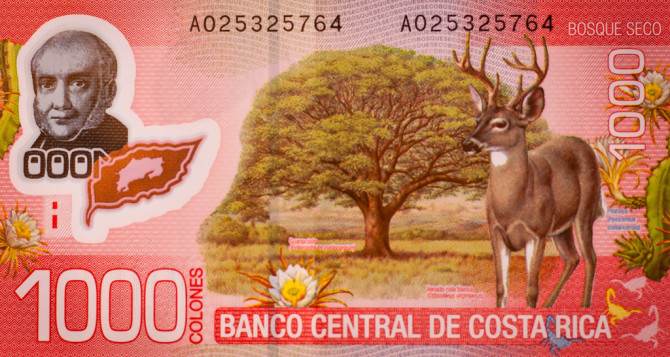 Red 1000 colones bill from costa rica