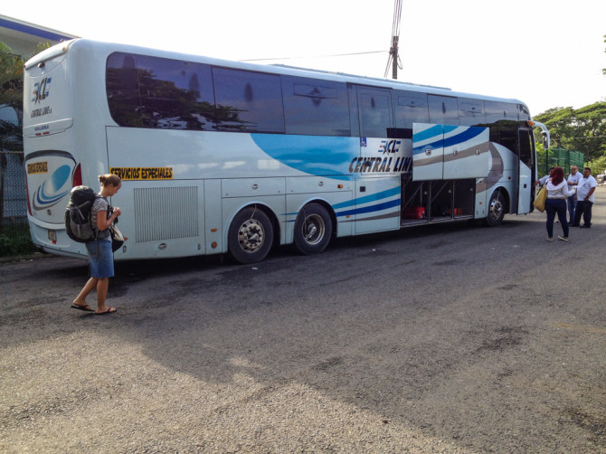 Alyssa Boarding Bus on Costa Rica Border Side