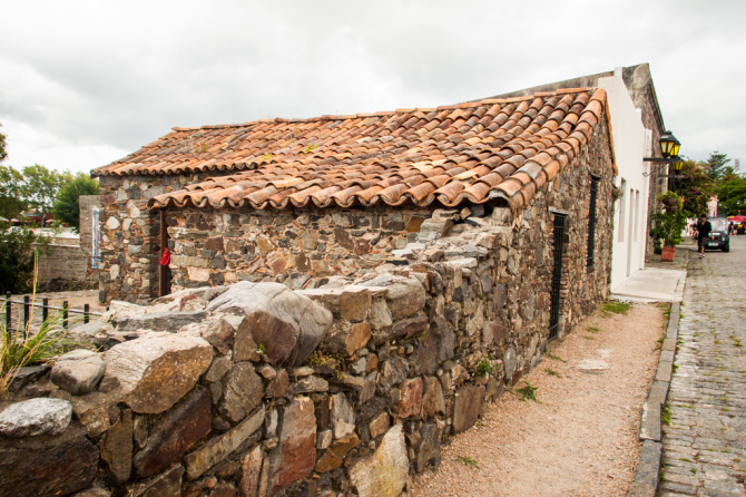 Stone Wall and Building