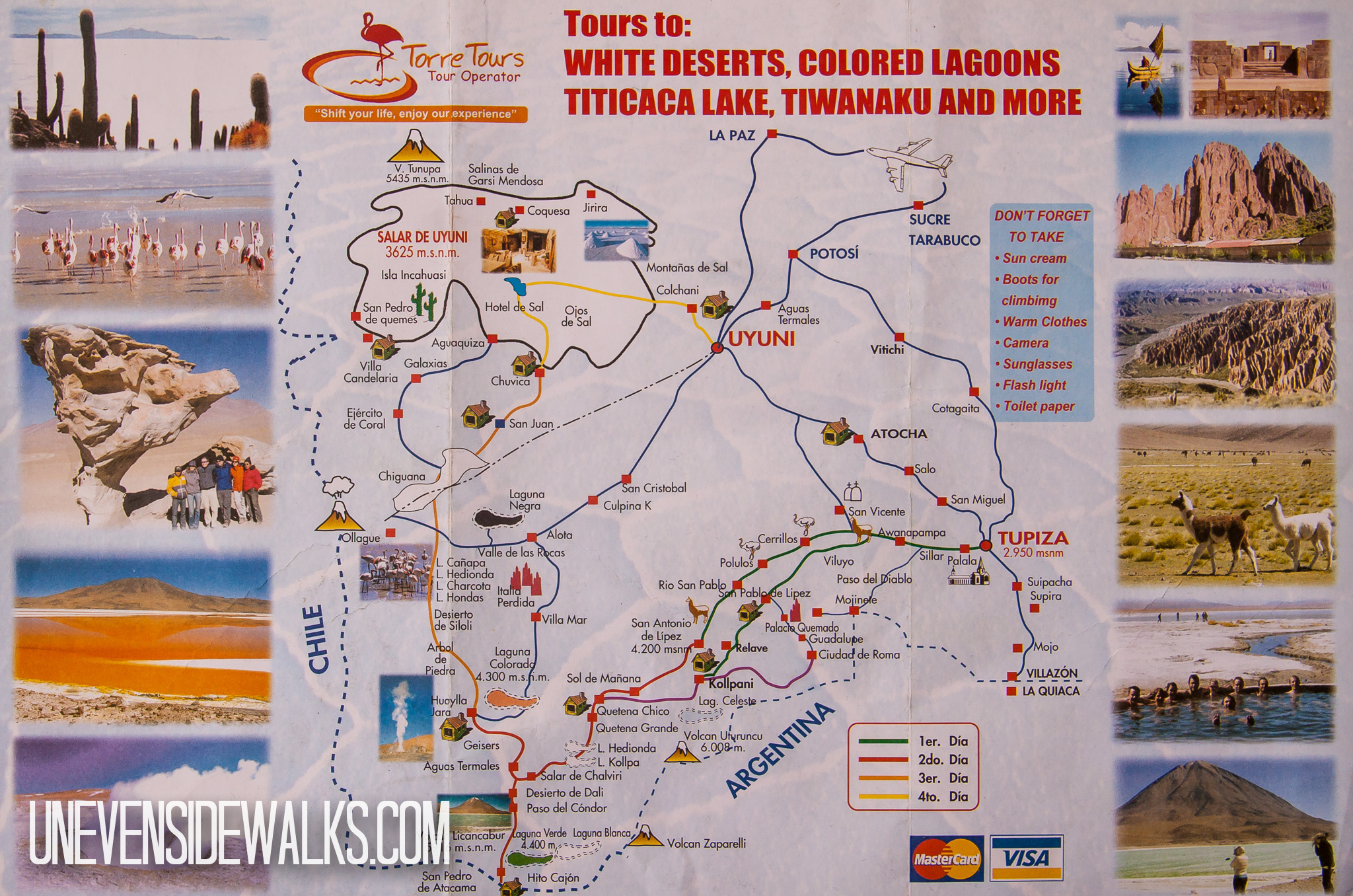 Uyuni Salt Flat Tour Map from TorreTours in Tupiza | Uneven Sidewalks ...