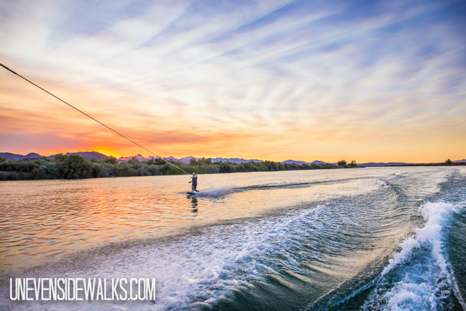 Riding a Wakeboard in the Sunset