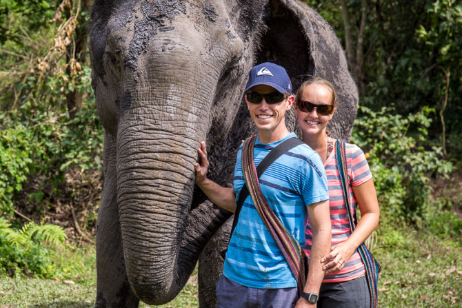 Landon and Alyssa Standing next to Elephant