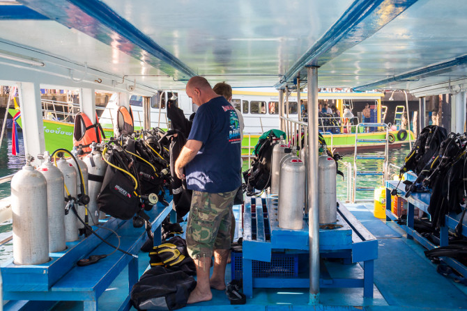 Getting Diving gear ready on boat
