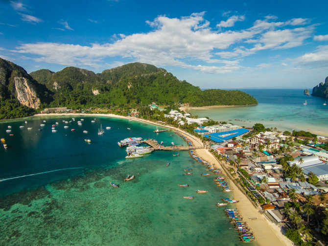 Phi Phi Pier and Island Aerial View