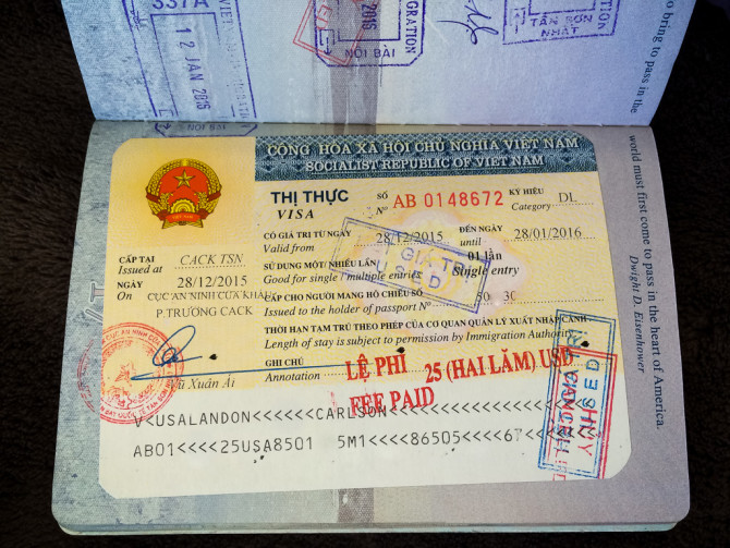 Landon's Visa sticker in passport