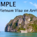 Simple Vietnam Visa on Arrival text on top of Halong Bay Ocean View