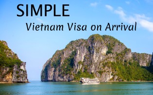 Simple Vietnam Visa on Arrival text on top of Halong Bay Ocean View